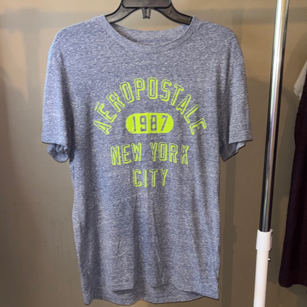 Aeropostale Heather Gray Tee with Neon Green Print
